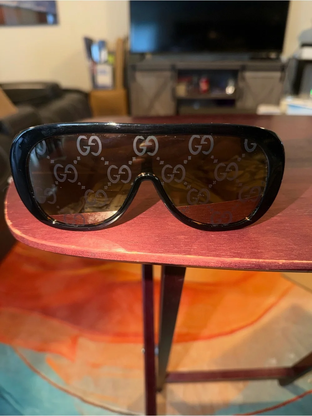 Gucci Black Frame Brown GG Logo Shield Sunglasses